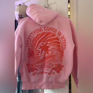Pink Palm Puff Hoodie with Wave Design